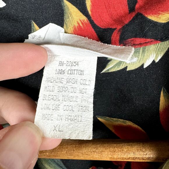 Vintage Malihini Shirt Sz XL Black Floral Hibiscus Short Sleeve Button Up Hawaii - Picture 4 of 5